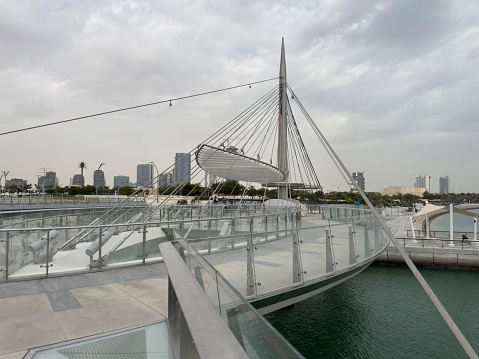 Lusail, Qatar - January 26, 2024: Lusail Bridge Qetaifan Island Lusail boulevard Qatar. Hanging Bridge Lusail