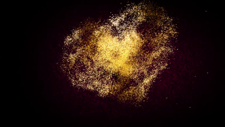 Decorative Flying Valentines Love Angel Cupid Heart Shape Gold Texture Glitter Dust Reveal On Red Shiny Micro Turbulence Waves Grainy Pattern Texture Effect Background