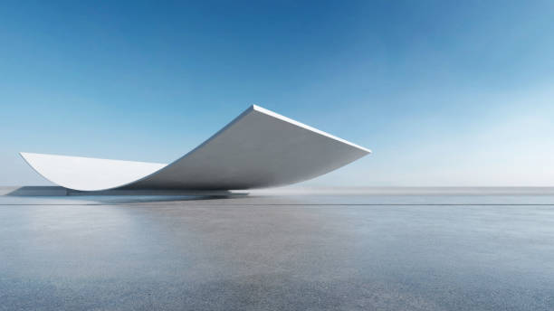 istock 3d render of abstract wavy futuristic architecture with concrete floor. 1994733434