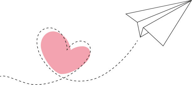 papierowy samolot z sercem, ilustracja wektorowa - sklep z kartkami stock illustrations