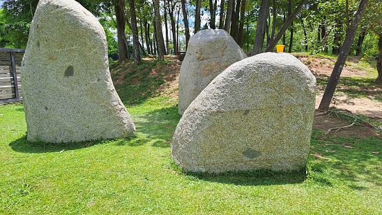 Background of Three big rocks in the yard