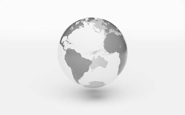 istock Earth with dark grey continents and transparent oceans on grey background 1994778734