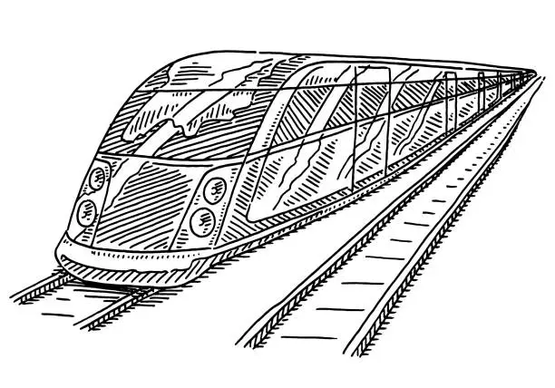 Vector illustration of High Speed Train On Railway Drawing