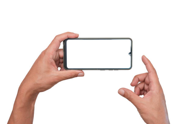istock Men hand-holding smartphones with blank digital displays. game playing. website searching online shopping and entertainment. 1994784191