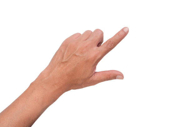 istock man hand pointing finger at the target- business targeting, aiming, clicking. white background, isolate. 1994784206