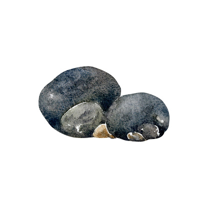 Grey granite boulders rock formation. Watercolor illustration isolated of white background. Hand drawn element for tourism, outdoors, off-roading, outback, landscape, camping, adventure natural design