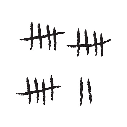 Counting the Days - Black Tally Marks Isolated on White Wide Scale Background, Vector Concept Design