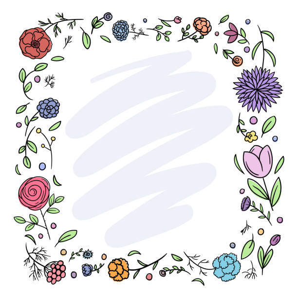 Square frame of spring flowers. Postcard template. Square frame of spring flowers. Postcard template. Vector illustration daisy chain drawing stock illustrations