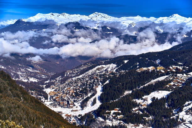 istock Breathtaking beautiful panoramic view on Snow Alps - snow-capped winter mountain peaks around French Alps mountains, The Three Valleys: Courchevel, Val Thorens, Meribel (Les Trois Vallees), France 1994831407