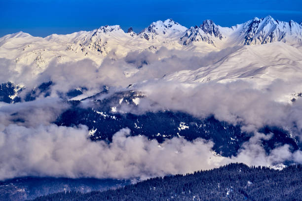 Winter mountains and skiing in Les Contamines Montjoie, French alps.