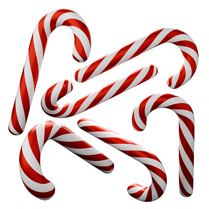 Cartoon style candy cane 3D rendering on white background have work path.