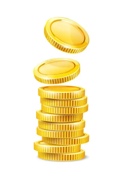 Vector illustration of Set of Gold coins. Cash change money falling down and. Vector.