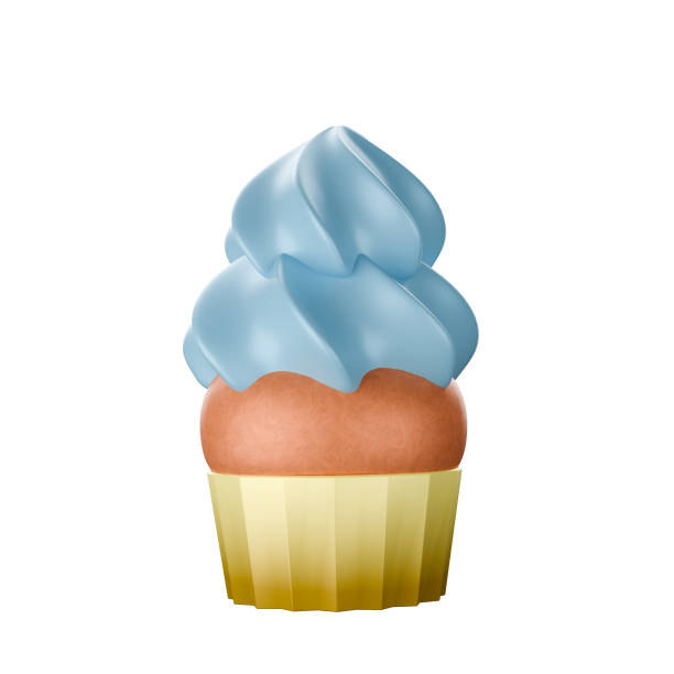 Cartoon style muffin cream blue 3D rendering on white background have work path.