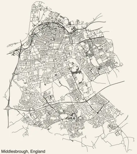 Vector illustration of Street roads map of the British city of MIDDLESBROUGH, ENGLAND