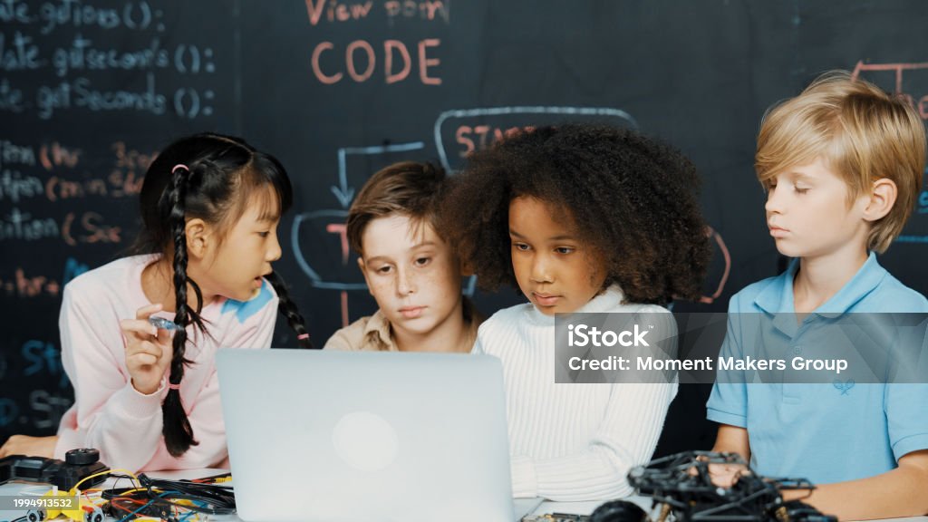 Multicultural Children Using Laptop Programing Engineering Code ...