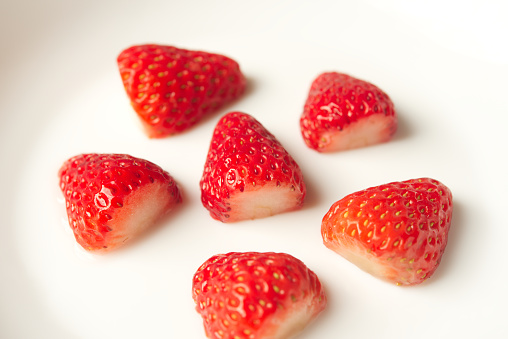 Strawberries lined up.