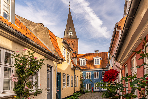 A view of the lovely historic Hjelmerstald street in Aalborg