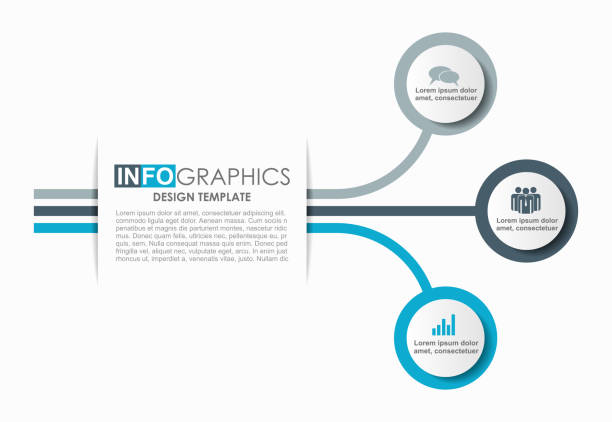 ilustraciones, imágenes clip art, dibujos animados e iconos de stock de plantilla de diseño de infografía con el lugar para sus datos. ilustración de vector. - tres objetos