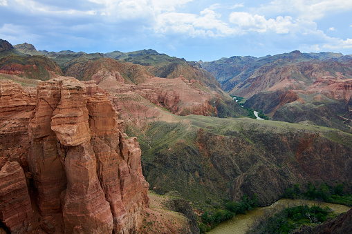 Picturesque landscapes of the Charyn Canyon in Almaty Region. Charyn National Park. Kazakhstan. Beautiful nature background.