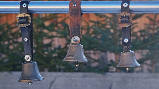 Cast Iron Metal Cow Bells Hanging Outdoors as Garden Decoration Playground Toys