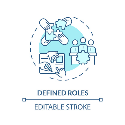 Defined roles soft blue concept icon. Responsibilities for each positions. Expecting from employees. Round shape line illustration. Abstract idea. Graphic design. Easy to use in promotional material