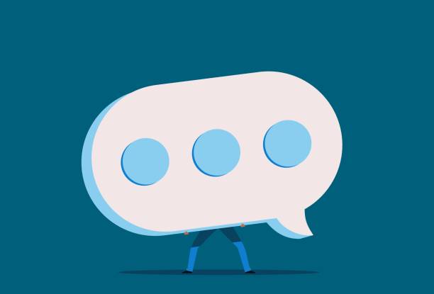 muž držící obří chatbot textovou zprávu mmessage - stěžování stock ilustrace