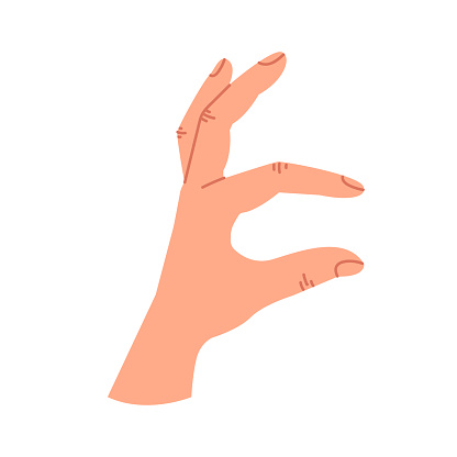 The gesture of a human hand is a pinch. A gesture showing a small size, just a little bit. Two fingers, zoom in on the device screen. Vector graphic illustration isolated on a white background
