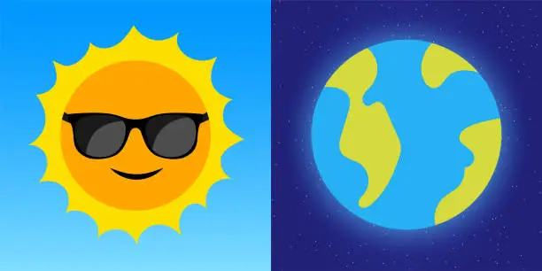 Vector illustration of Sun and earth.