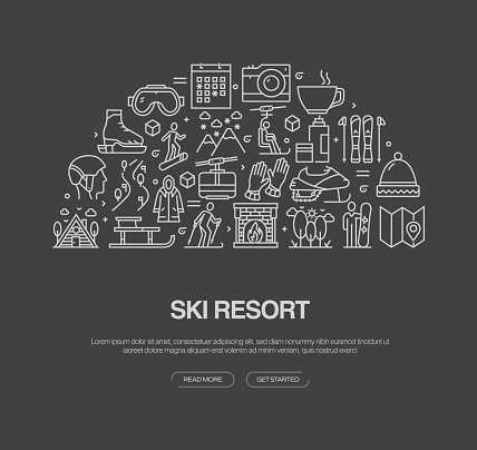 Ski Resort Related Vector Banner Design Concept. Global Multi-Sphere Ready-to-Use Template. Web Banner, Website Header, Magazine, Mobile Application etc. Modern Design.