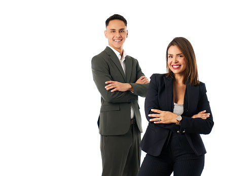 corporate team portrait of a successful male and female businessman and a successful female entrepreneur