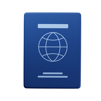 3d icon foreign passport with globe. Visa, document, arrival. Customs house concept. Symbol of citizenship, immigration, travelling. 3d rendered illustration