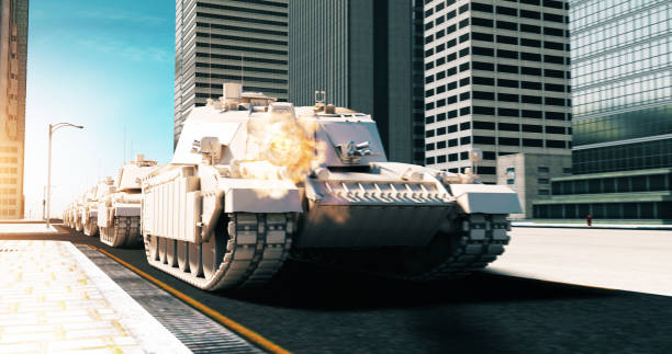 istock Dominating the City with Tanks. Firing Missile. Powerful Explosion. 1995008607