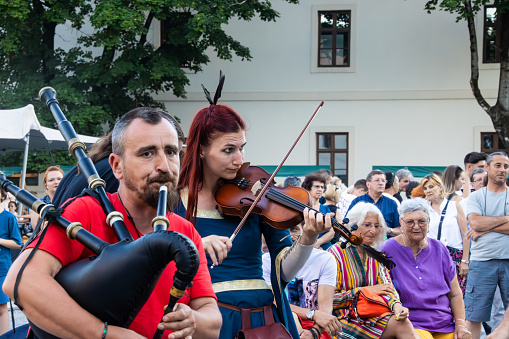 Oradea, Romania. July, 8, 2023. Band performing at the Medieval Festival in Oradea, Bihor County, Romania