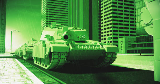 istock Tanks Moving Forward Then Slowly Firing Missile. Total Destruction. 1995010209