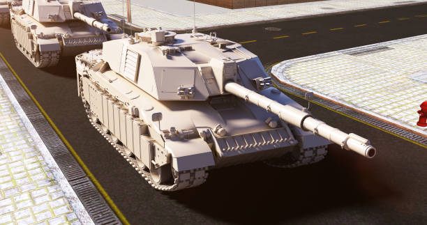 istock Tanks Clearing the Path Ahead And Slowly Moving Forward In City. 1995014361