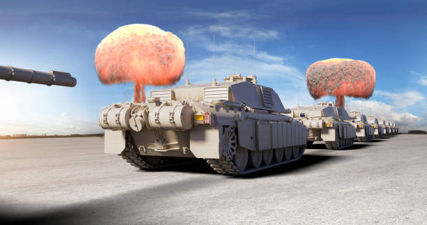 Tanks Pushing Through Fierce Resistance. Explosions And Flames.
