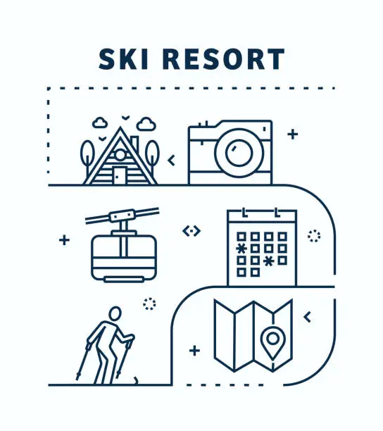 Vector illustration of Ski Resort Related Vector Banner Design Concept. Global Multi-Sphere Ready-to-Use Template. Web Banner, Website Header, Magazine, Mobile Application etc. Modern Design.