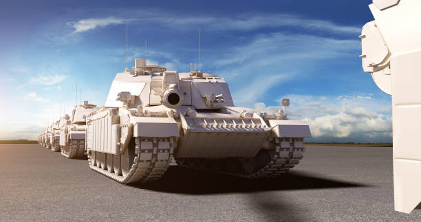 istock Tanks Pushing Through Fierce Resistance. Firing Missile. Powerful Explosion. 1995016459