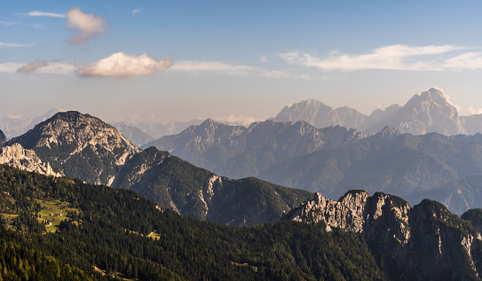 View from Mount Auernig to the Julian Alps at a beautiful sunny autumn day
