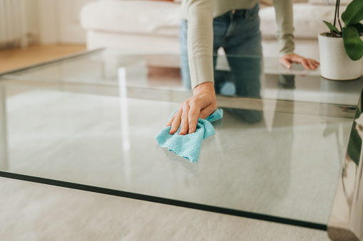Woman cleaning apartment