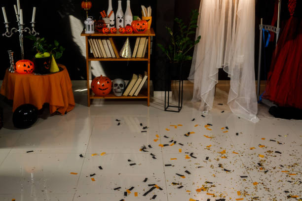 Confetti on the floor after a fun Halloween party