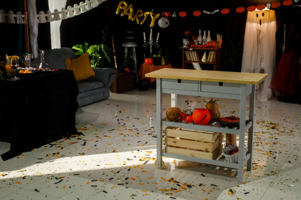 istock Confetti on the floor after a fun Halloween party 1995080957