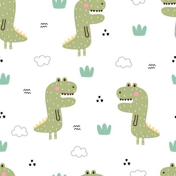 istock Cute crocodile seamless pattern Hand drawn cartoon animal background in childrens style 1995096270