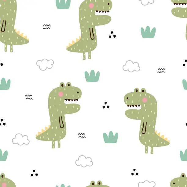 Vector illustration of Cute crocodile seamless pattern Hand drawn cartoon animal background in childrens style