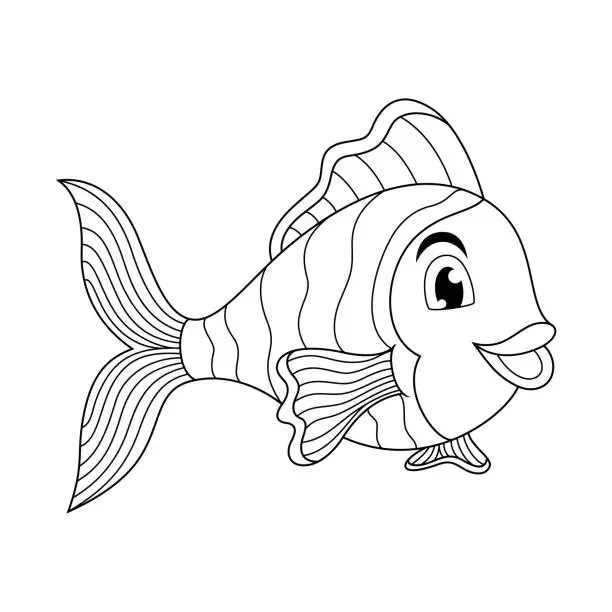 Vector illustration of Cute clown fish cartoon line art