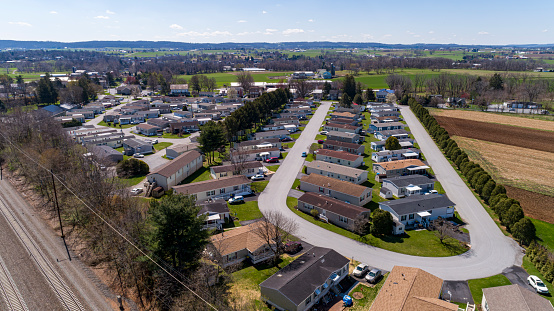 An Aerial View of a Mobil, Manufactured, Prefabrication, Home Park, With Ninety + Homes, in Pennsylvania on a Sunny Day