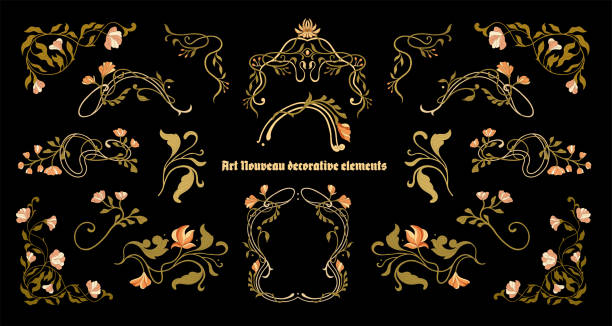 ilustrații de stoc cu art & illustrationart nouveau rame, colțuri și borduri florale. vector. - art nouveau