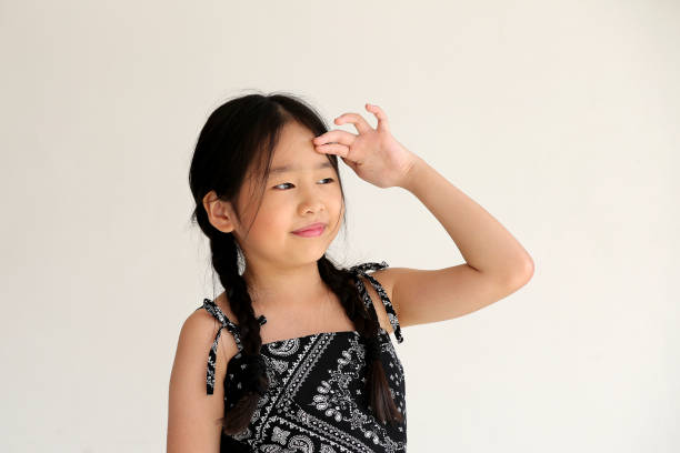 Portrait of young Asian girl against white background