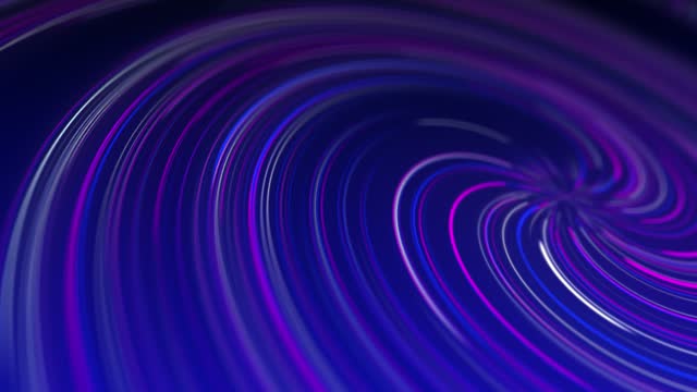 Abstract flat background design. A violet blue vortex of waves of light glowing in cosmic colors spins toward the center. The neon drum is spinning, the fluorescent record is spinning.