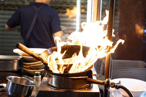 pot on high heat, preparing asian food
